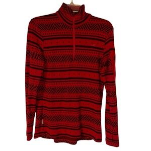 Icebreaker Merino Wool Red Half Zip Pullover Jacket Top‎ Women’s Large Red Black